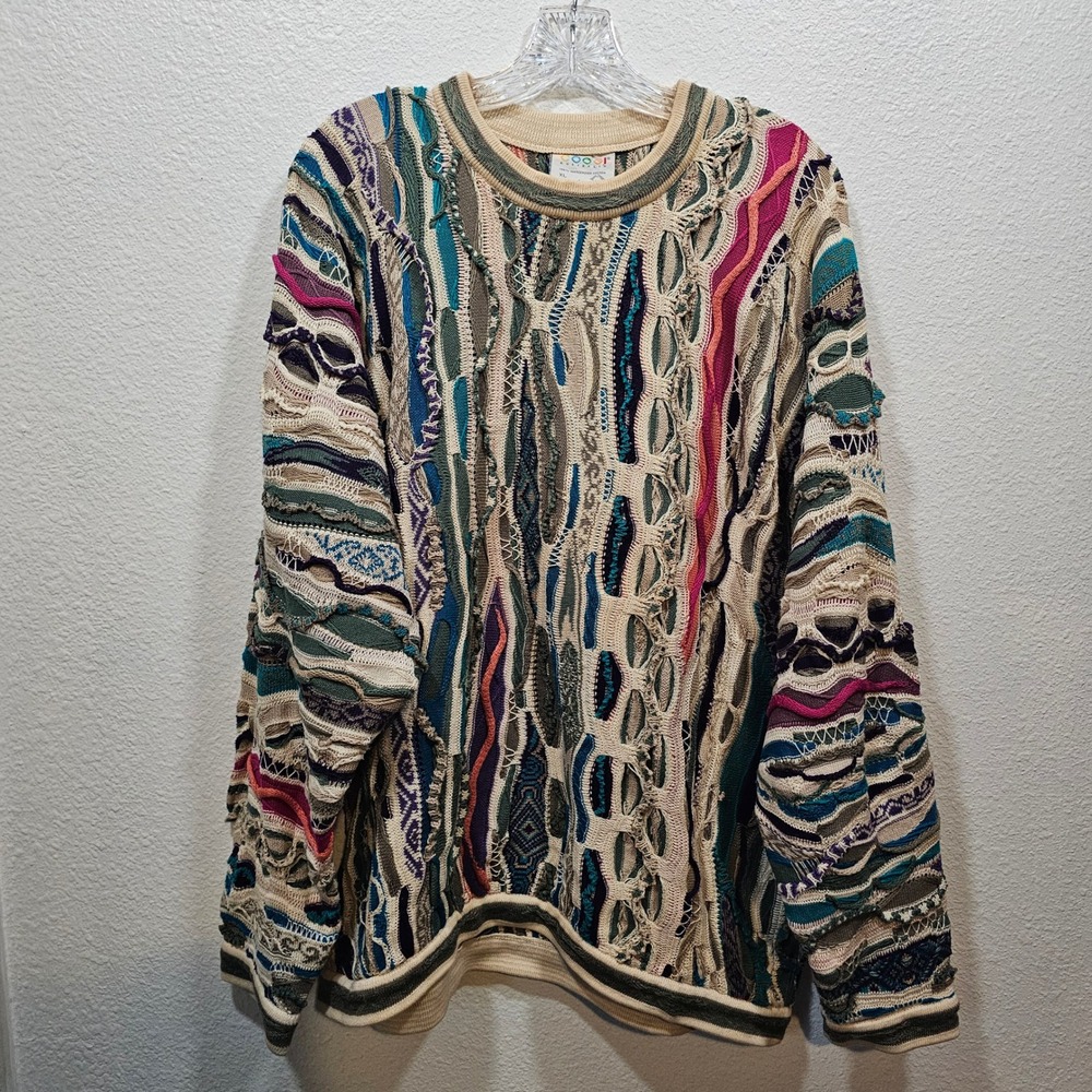 Coogi Australia Vintage 3D Textured Knit Sweater Multicolor Cotton XL Mens